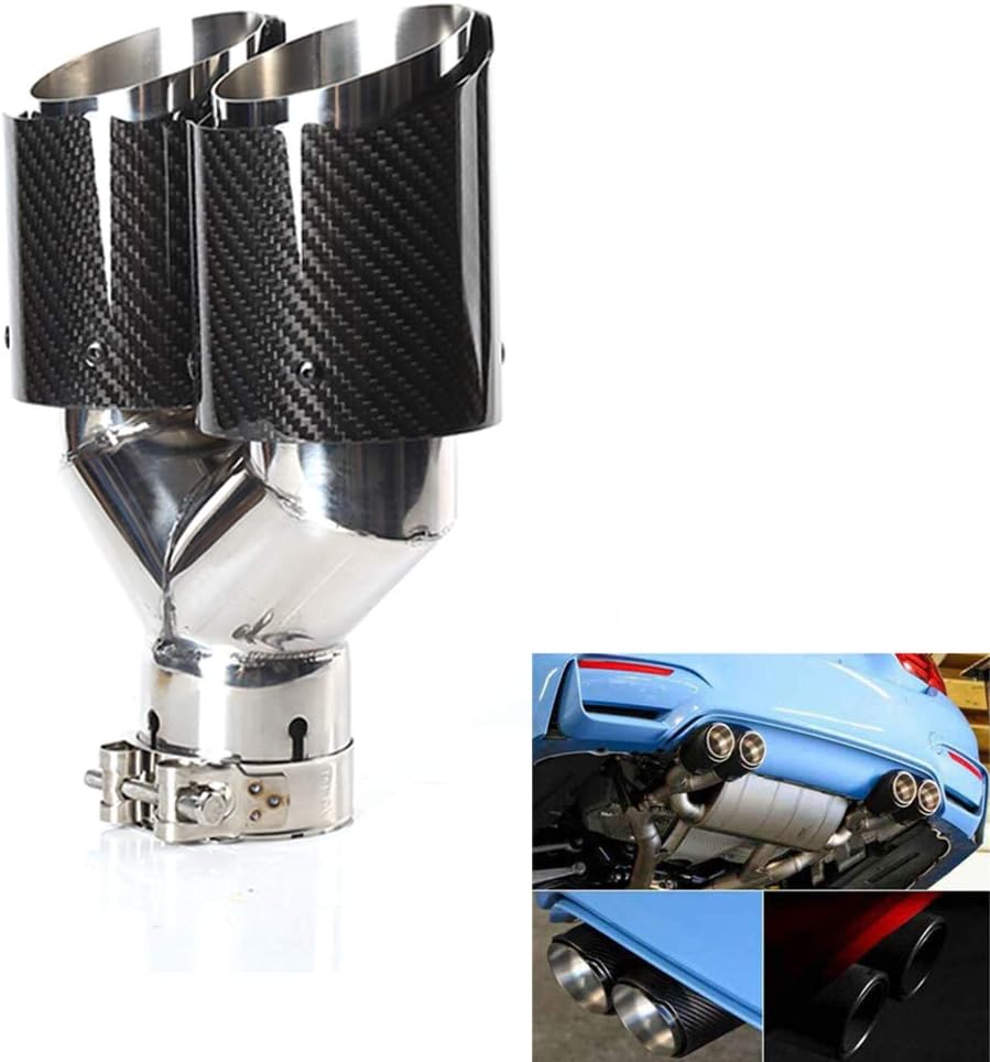 2.5" Inlet 63mm Double Exhaust Tip Carbon Car Exhaust Pipe Rear Tip 3.5" Outlet Glossy Blue V524410
