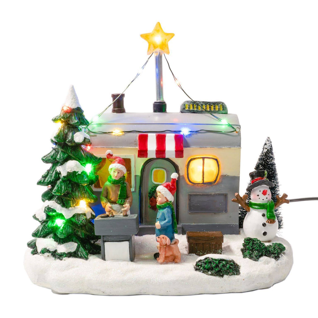Grey Polyresin LED Christmas Camper H2972