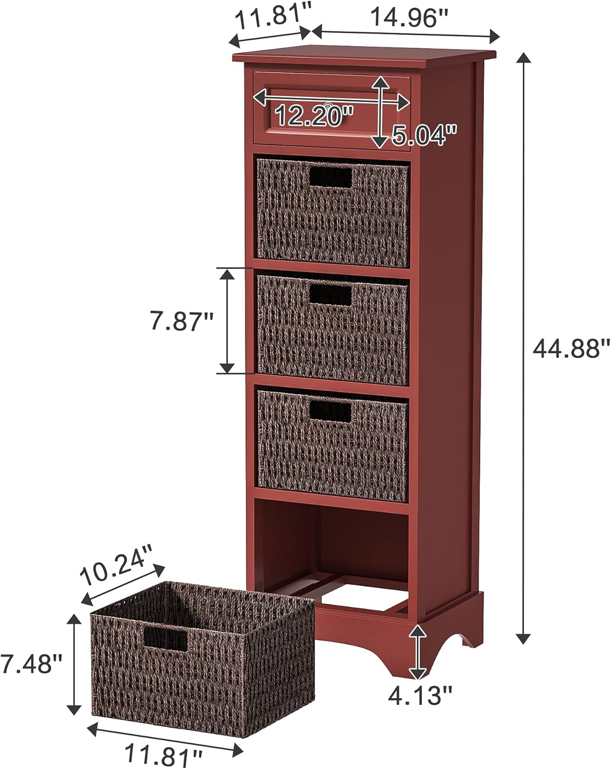 Red Farmhouse Accent Cabinet Console Table with 1 Drawer and 4 Removable Baskets M801838