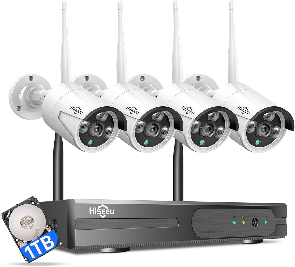 3MP WiFi Security Camera System, 4pcs Pan 180°View Cameras, 8CH NVR, 1TB Hard Drive W1984