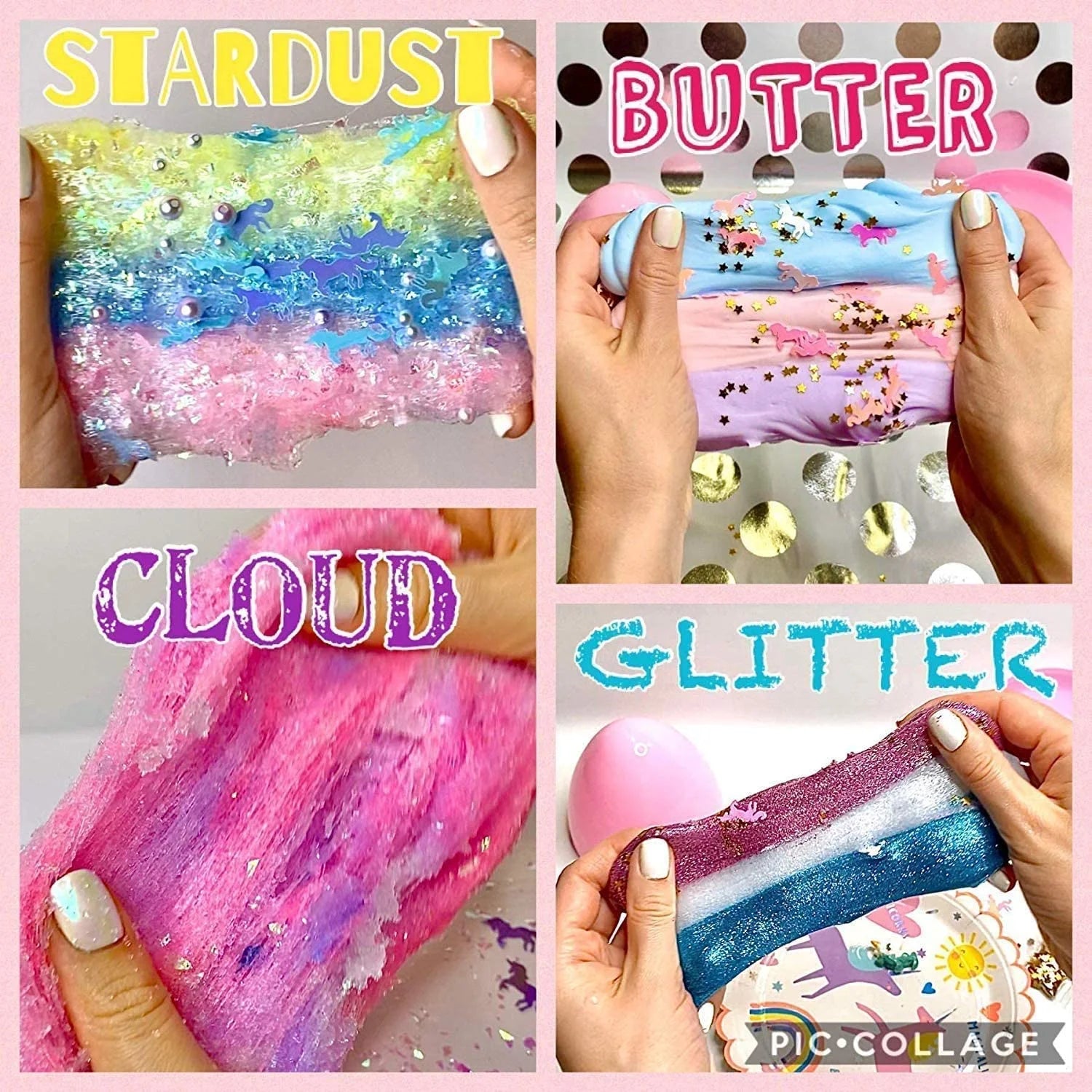 Unicorn Surprise Slime Egg Bundle 4 Pack Variety Slime Making Kit with Butter, Cloud, Glitter, Stardust Slime P8739