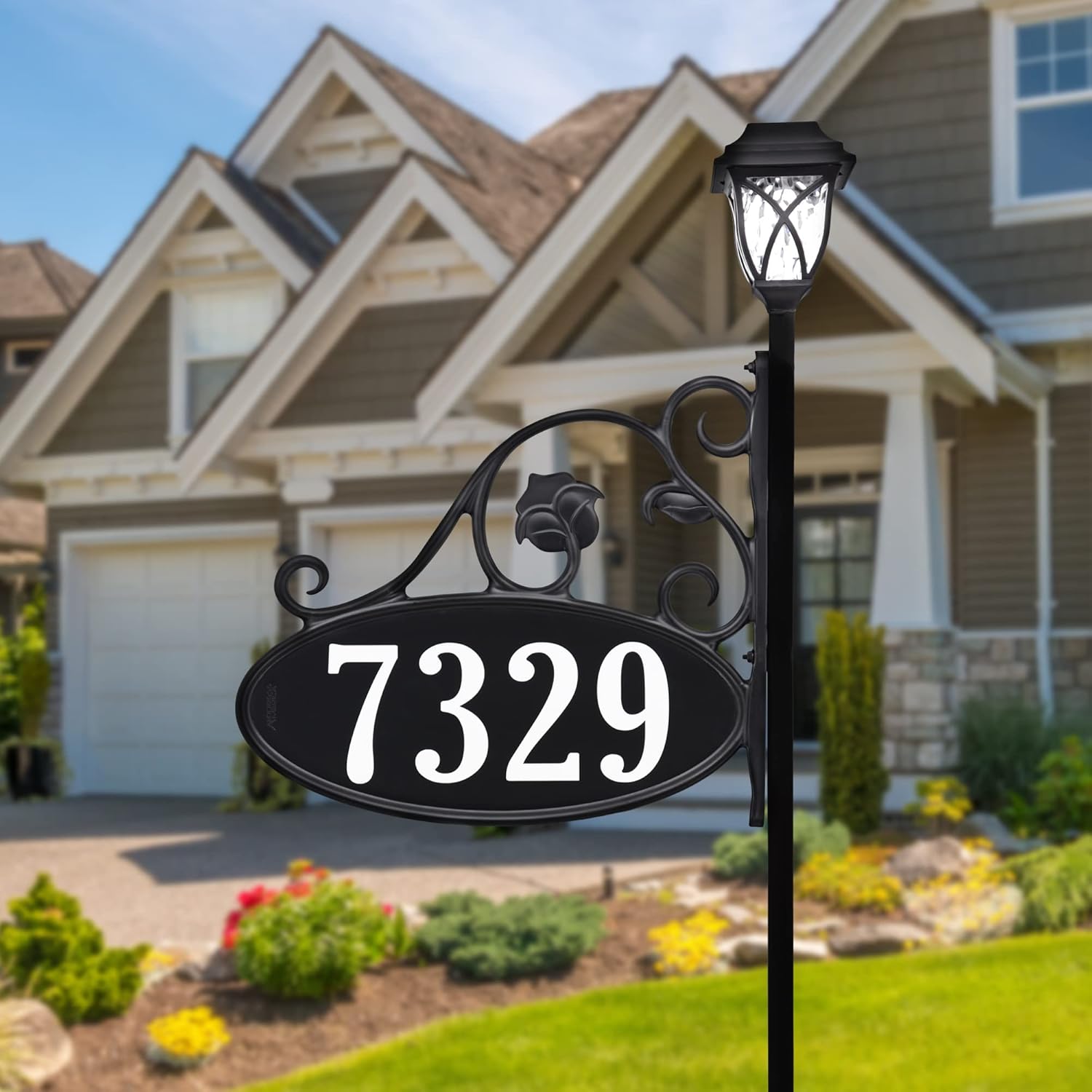 Handcrafted Double-Sided Reflective Home Address Sign with Solar Decorative Light O928511