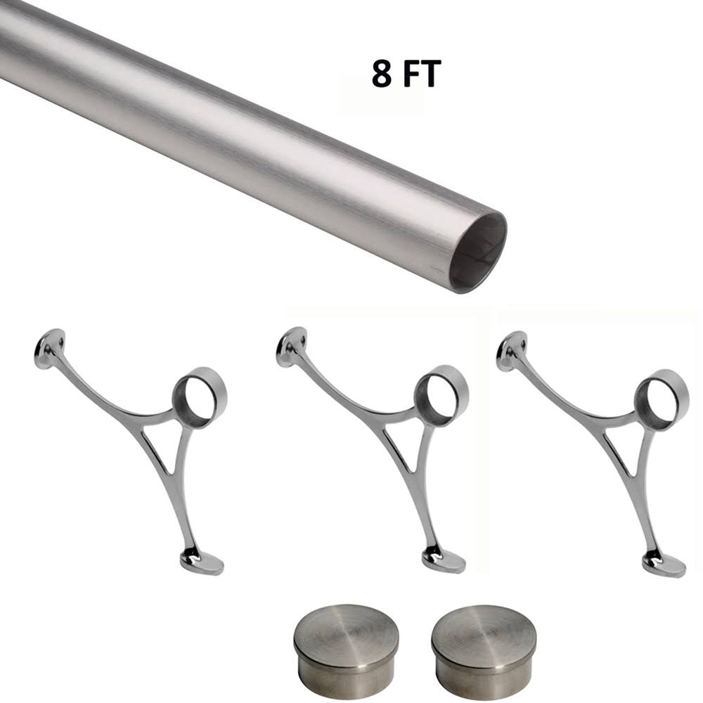 Satin Brushed Solid Stainless Steel Bar Foot Rail Kit Q6465
