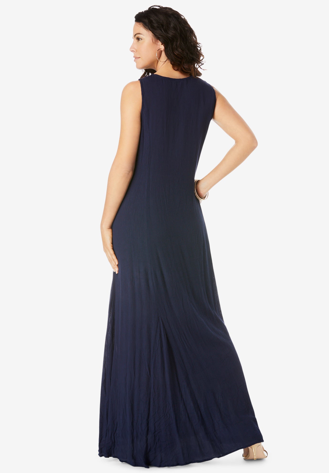 Embroidered Sleeveless Crinkle Dress Z391