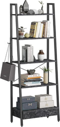 Black 5-Tier Ladder Shelf with Drawer X954