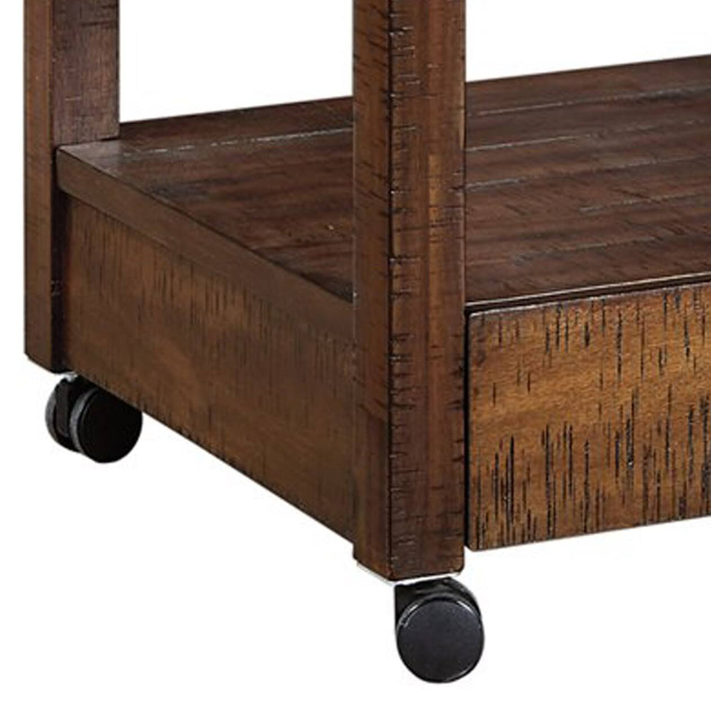 Brown 2 Drawers Wooden Printer Stand with Casters E79117