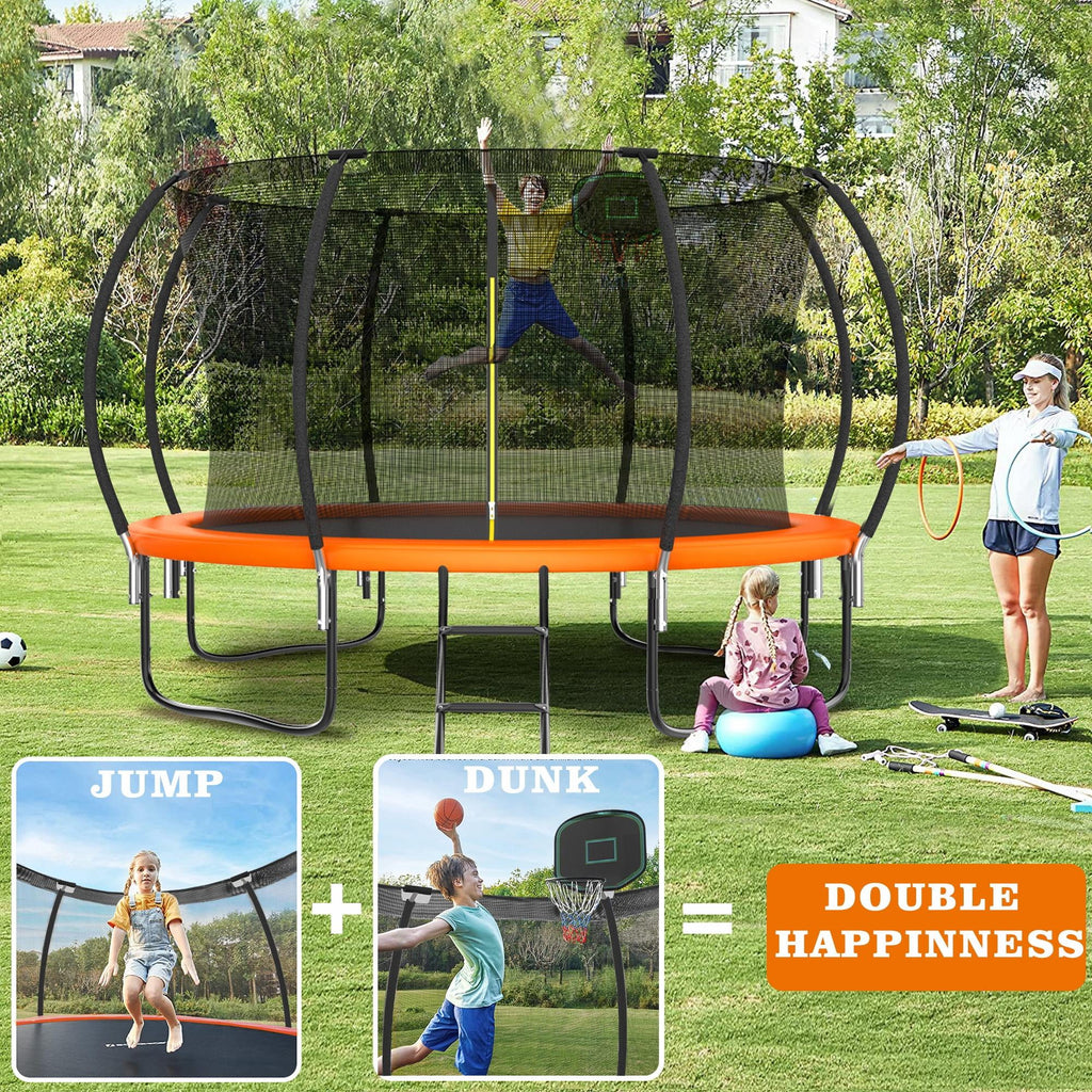 12FT Outdoor Kids Trampoline with Basketball Hoop & Enclosure G7166