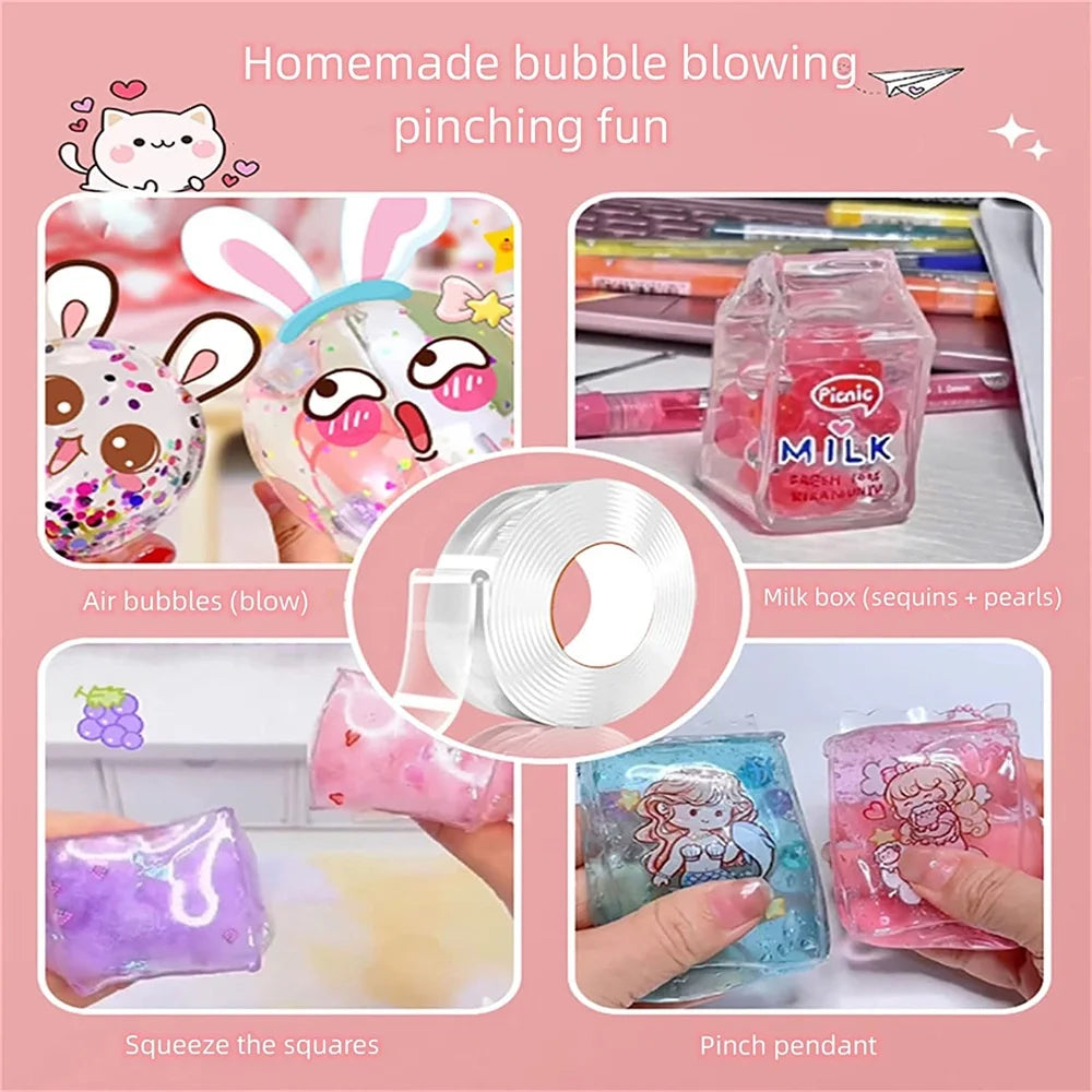 Nano Tape Blowing Bubbles Straws with DIY Sequin Stickers, Double-Sided Tape, Fidget Toy (2 Pack) X477662