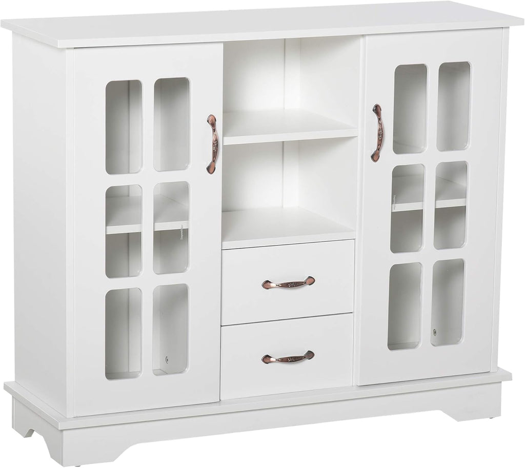 Grey Storage Console Cabinet with 2 Glass Doors and 2 Drawers X90708