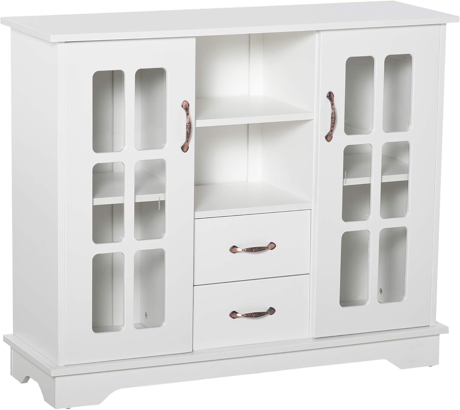 Grey Storage Console Cabinet with 2 Glass Doors and 2 Drawers X90708