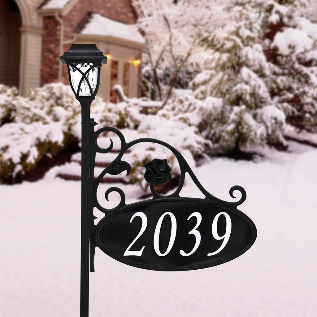 Handcrafted Double-Sided Reflective Home Address Sign with Solar Decorative Light O928511