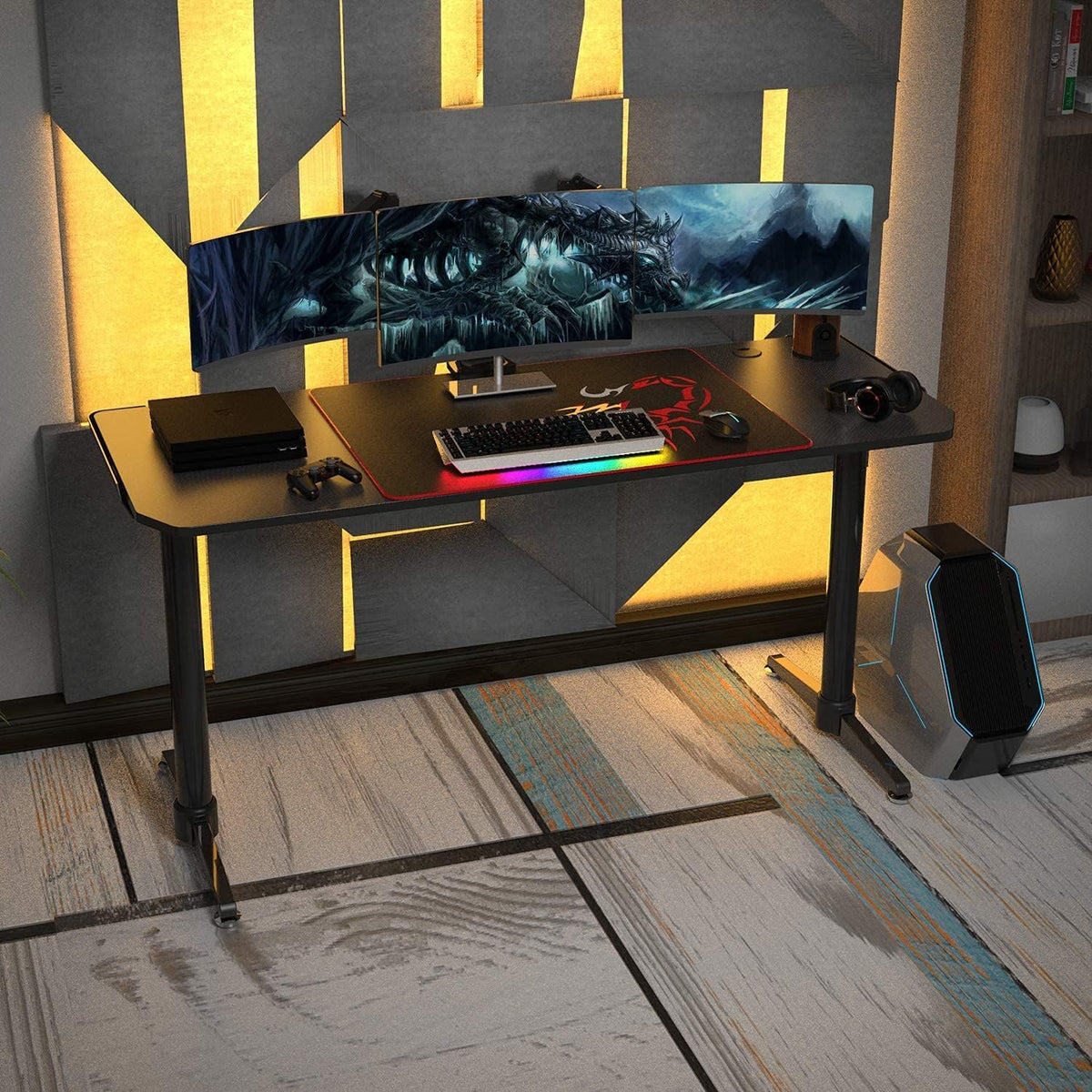 Black 60 inch Gaming Computer Desk with Carbon Fiber Surface R3719