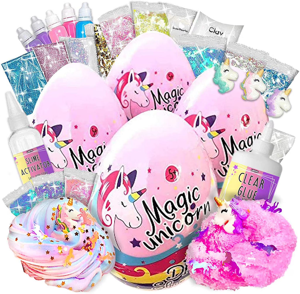 Unicorn Surprise Slime Egg Bundle 4 Pack Variety Slime Making Kit with Butter, Cloud, Glitter, Stardust Slime P8739