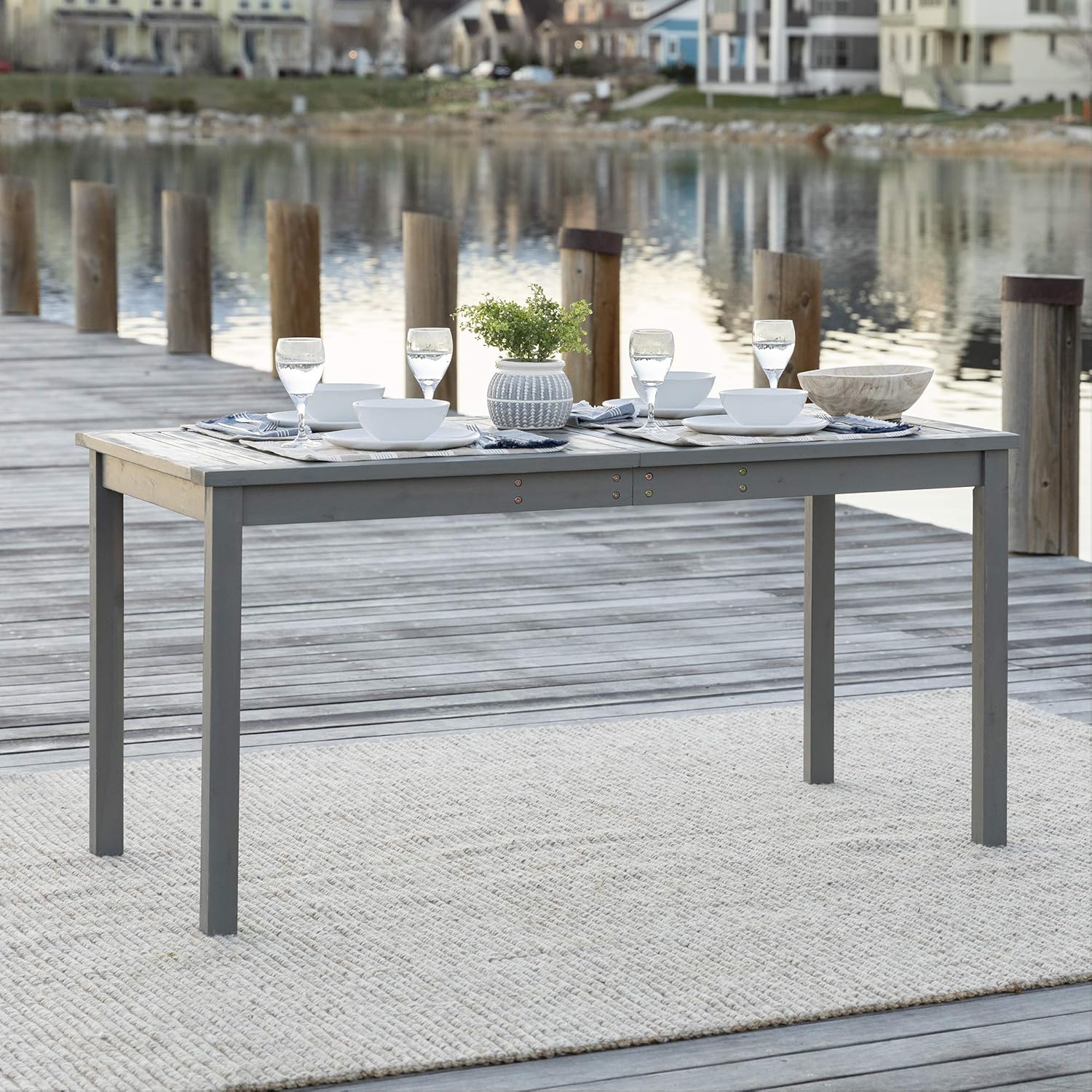 Dark Brown Slatted Outdoor Dining Table C1316