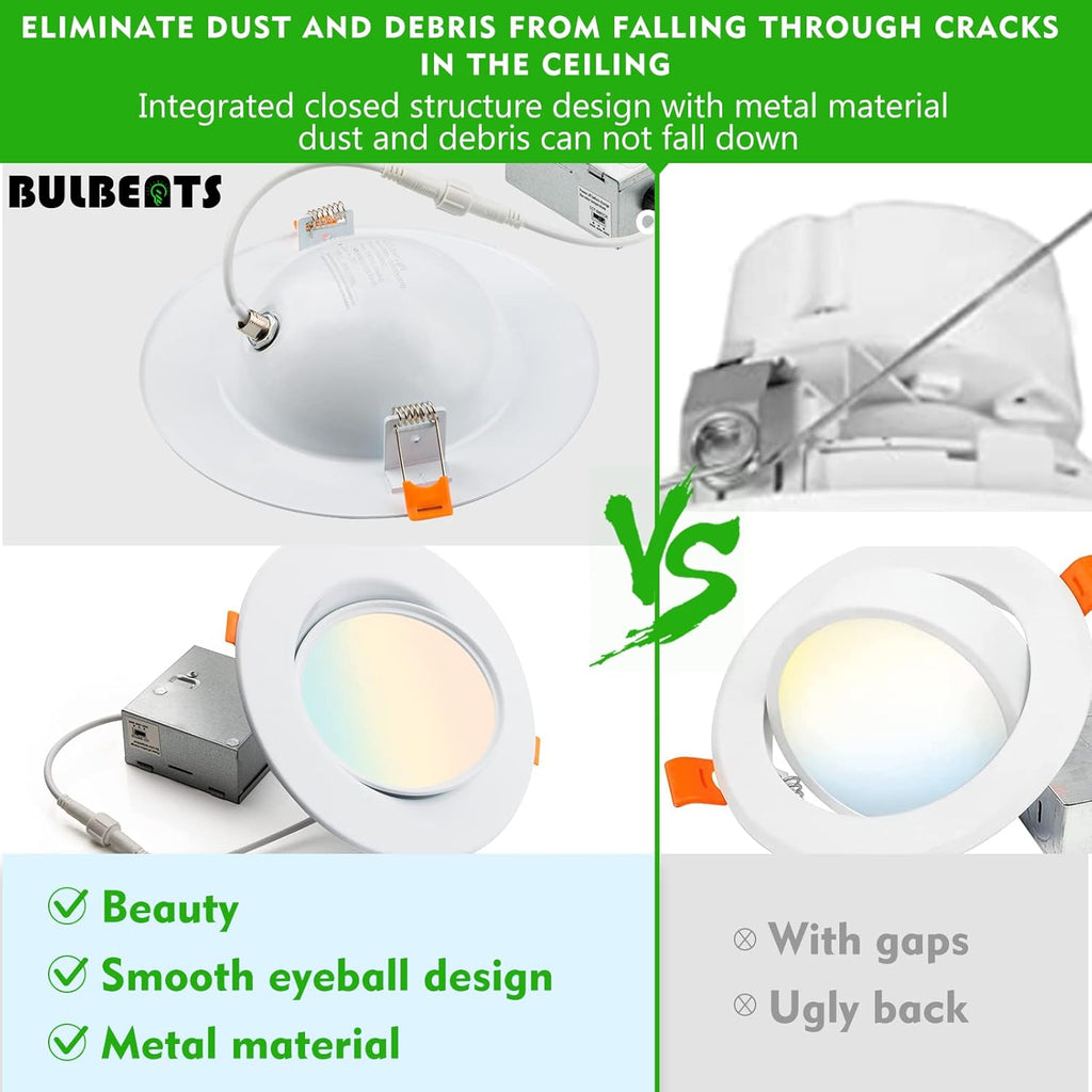 12 Pack 5/6 Inch Gimbal LED Recessed Light, Dimmable, 3000K/4000K/5000K, 12W=110W 1200LM, IC Rated V671