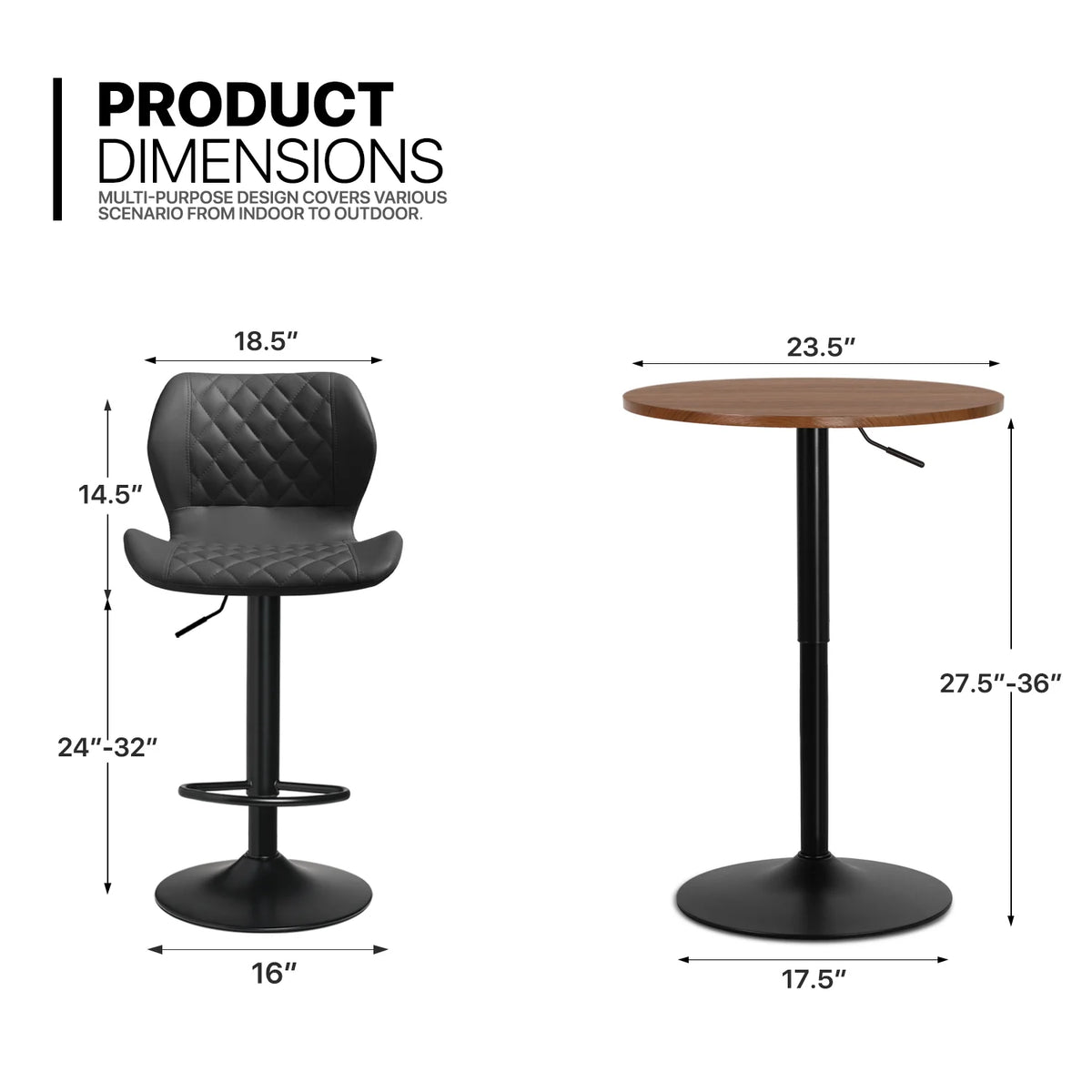 3 Piece Bar Table and Chair Set with Rotatable Tall Bistro Stools K68016