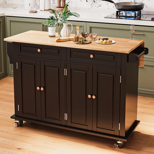 White Movable Kitchen Island with Drop Leaf and Power Outlet M6441