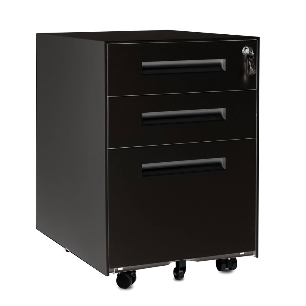 Black 3-Drawer Mobile File Cabinet with Lock and Keys R7353