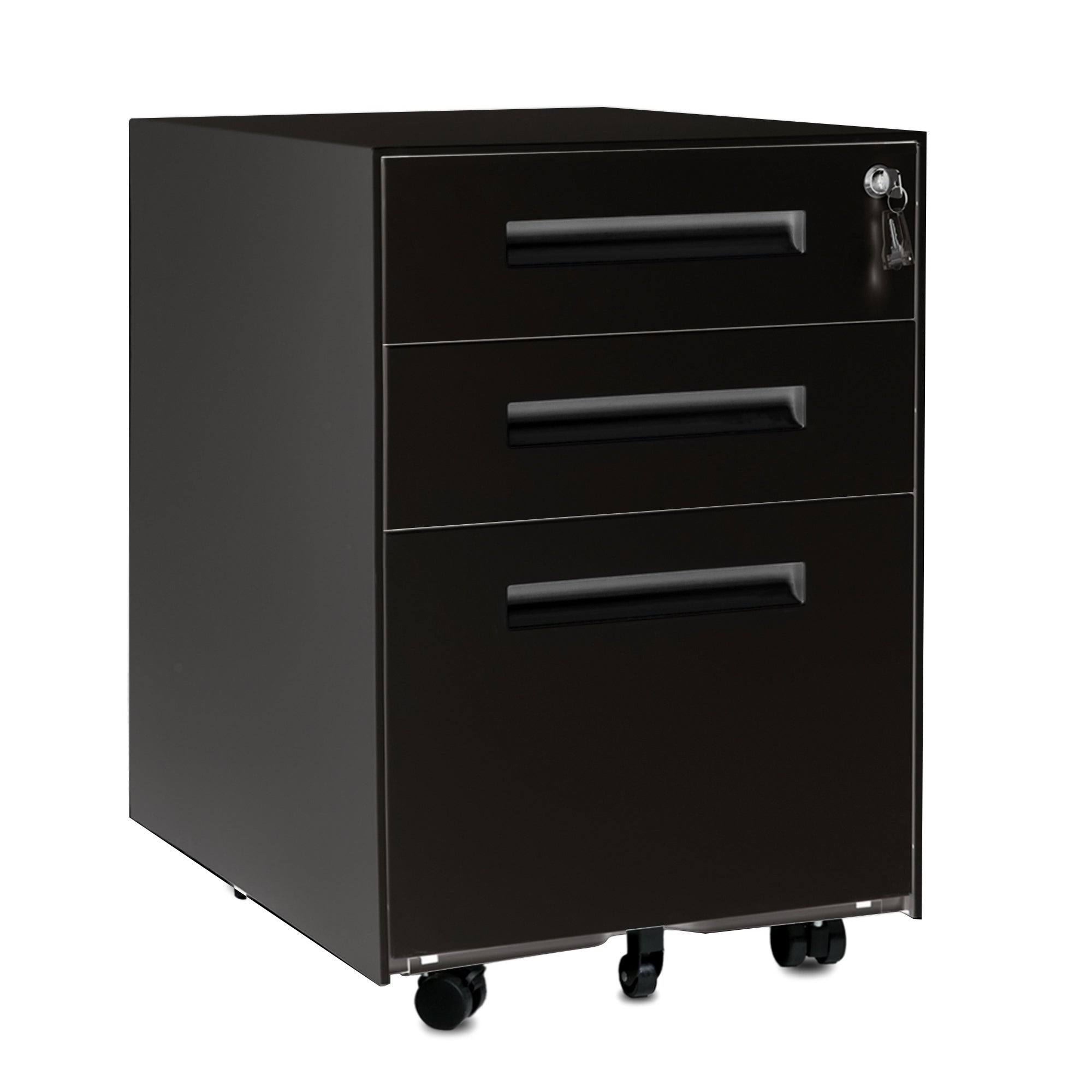 Black 3-Drawer Mobile File Cabinet with Lock and Keys R7353