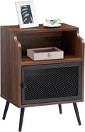 Brown Metal Nightstand with Storage Cabinet and Drawer Shelf P159