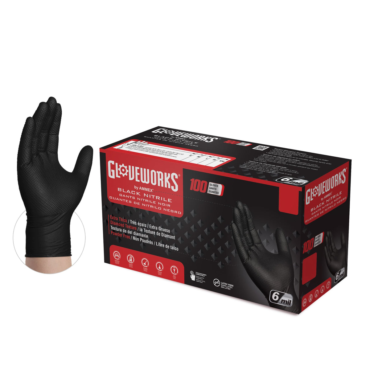 Black Nitrile Disposable Gloves, 6 Mil, Large, 100/Box I366724