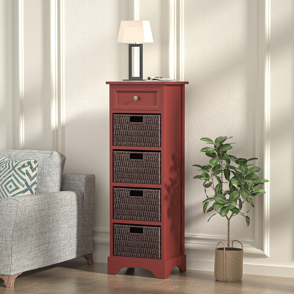 Red Farmhouse Accent Cabinet Console Table with 1 Drawer and 4 Removable Baskets M801838
