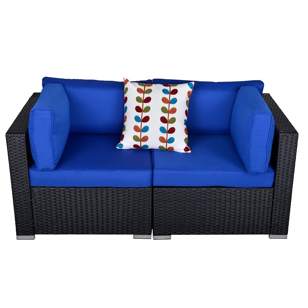 Black and Blue PE Wicker Patio Loveseat G7560