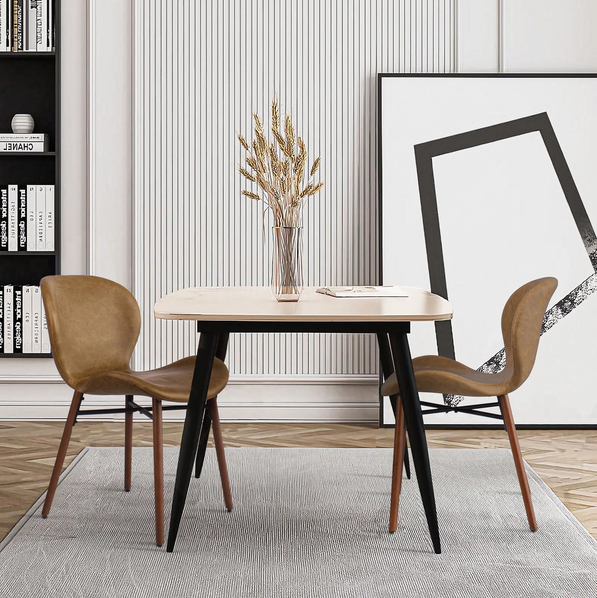 Brown Leather Dining Chairs Set of 2 P5583
