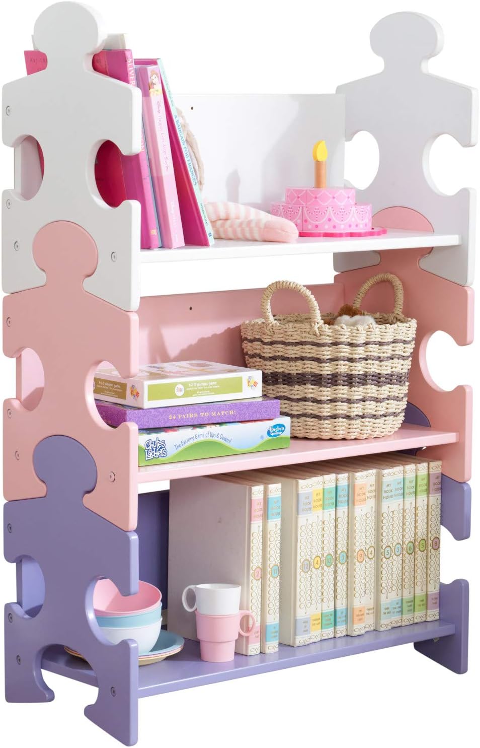 Wooden Puzzle Piece Bookcase with Three Shelves, Pastel G7217