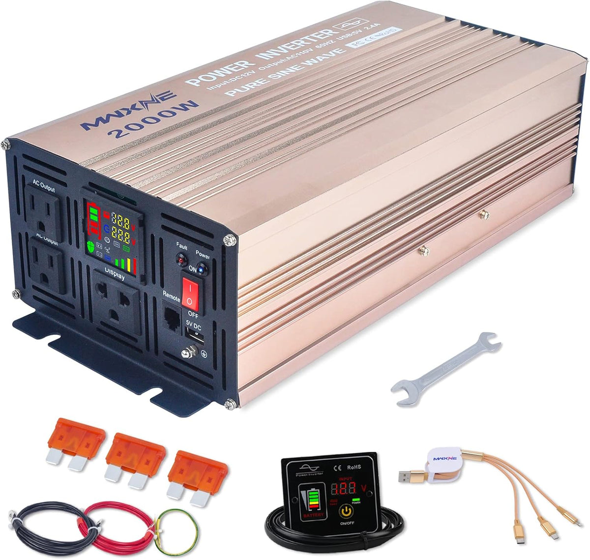 3000 Watts Pure Sine Wave Power Inverter with LCD Display and Remote Control C822