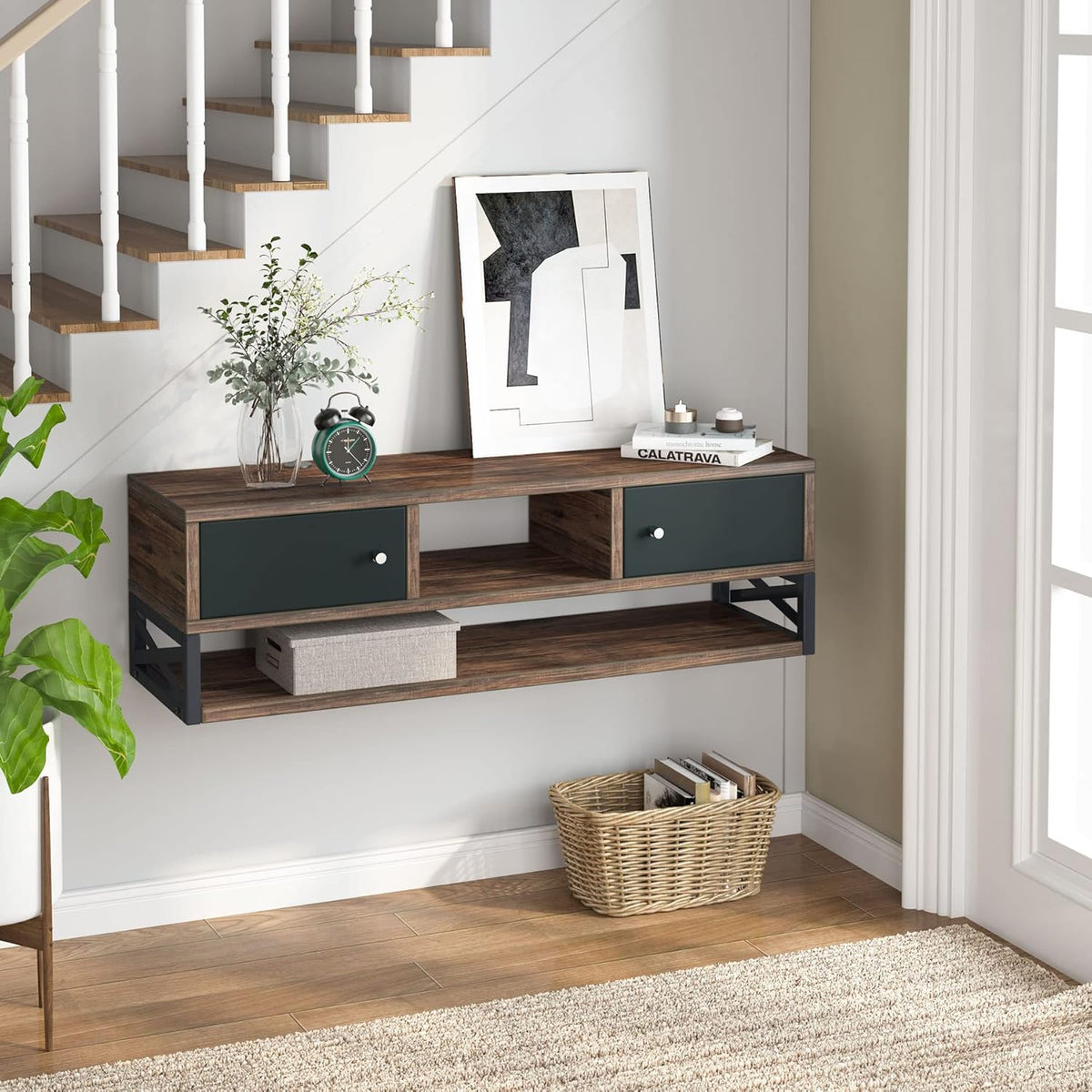 3-Tier Wall Mounted TV Stand with Magnetic Suction Doors C2909