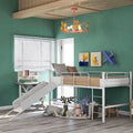 White Metal Twin Loft Bed with Slide B112