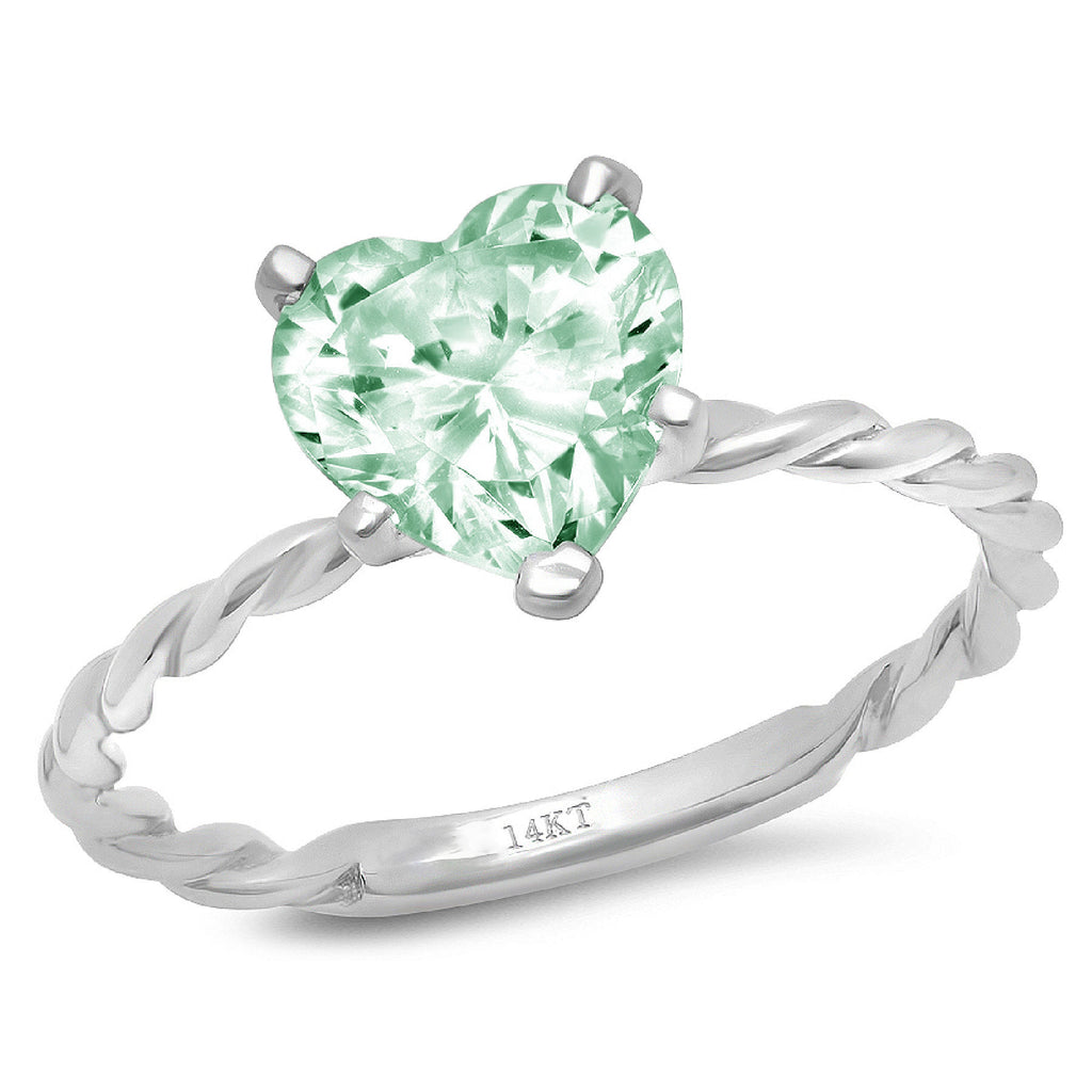 Heart Cut Green Simulated Diamond 18k White Gold Solitaire Ring Size 3.5 E81728