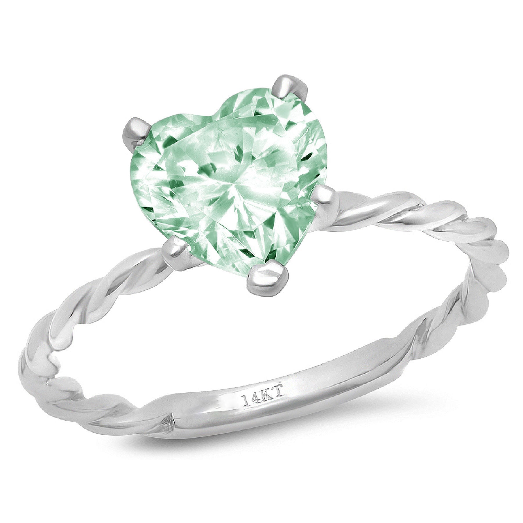 Heart Cut Green Simulated Diamond 18k White Gold Solitaire Ring Size 3.5 E81728