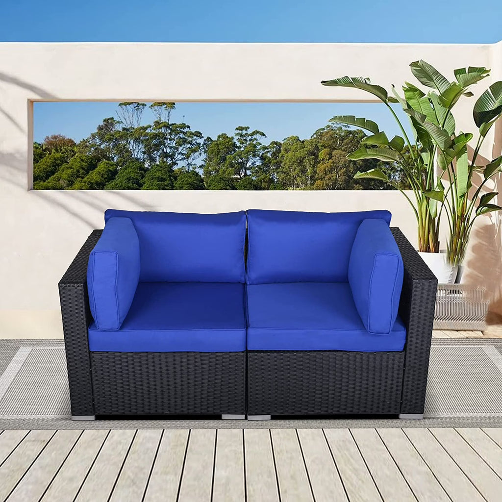 Black and Blue PE Wicker Patio Loveseat G7560