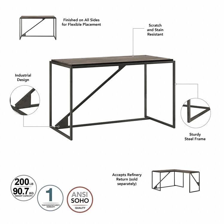Industrial Desk with 3 Drawer Mobile File Cabinet in Dark Gray Hickory U58478