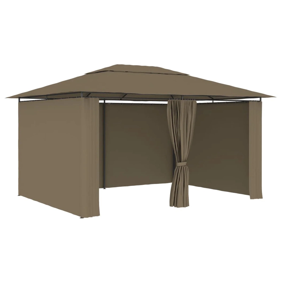 Taupe Outdoor Gazebo Canopy with Curtain Fabric Roof E401095