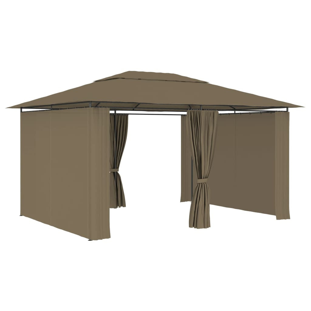 Taupe Outdoor Gazebo Canopy with Curtain Fabric Roof E401095