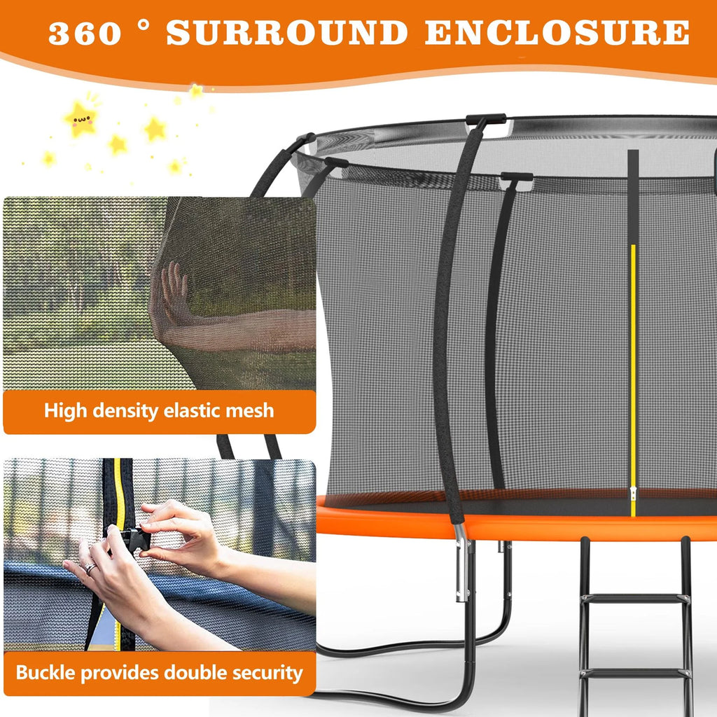12FT Outdoor Kids Trampoline with Basketball Hoop & Enclosure G7166