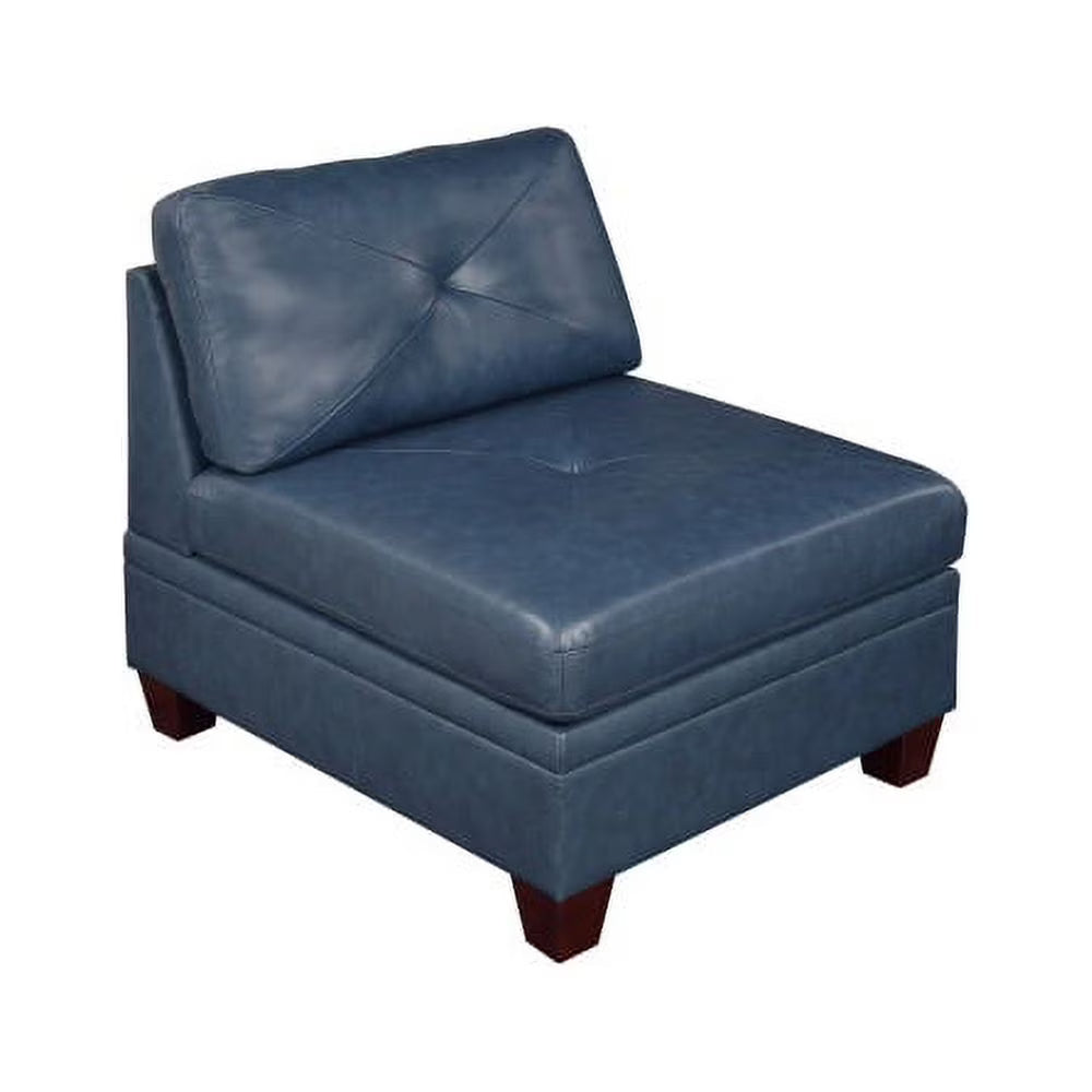 Genuine Leather Armless Chair Ink Blue Tufted Seat A1129