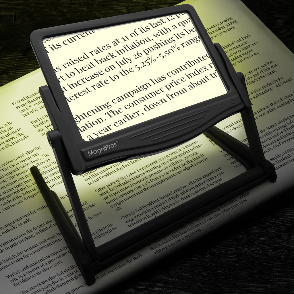 5X Large LED Full Page Magnifying Glass with Collapsible Hands-Free Stand & 3 Color Modes U17435