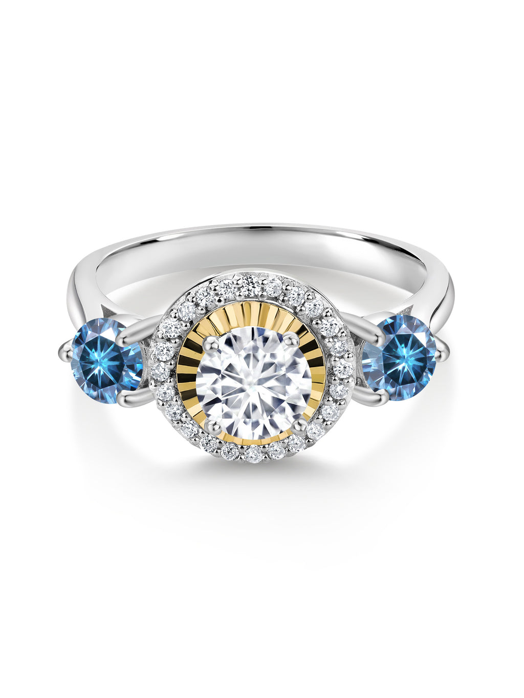 925 Silver 10K Yellow Gold Lab Grown Diamond 3 Stone Engagement Ring Q231666