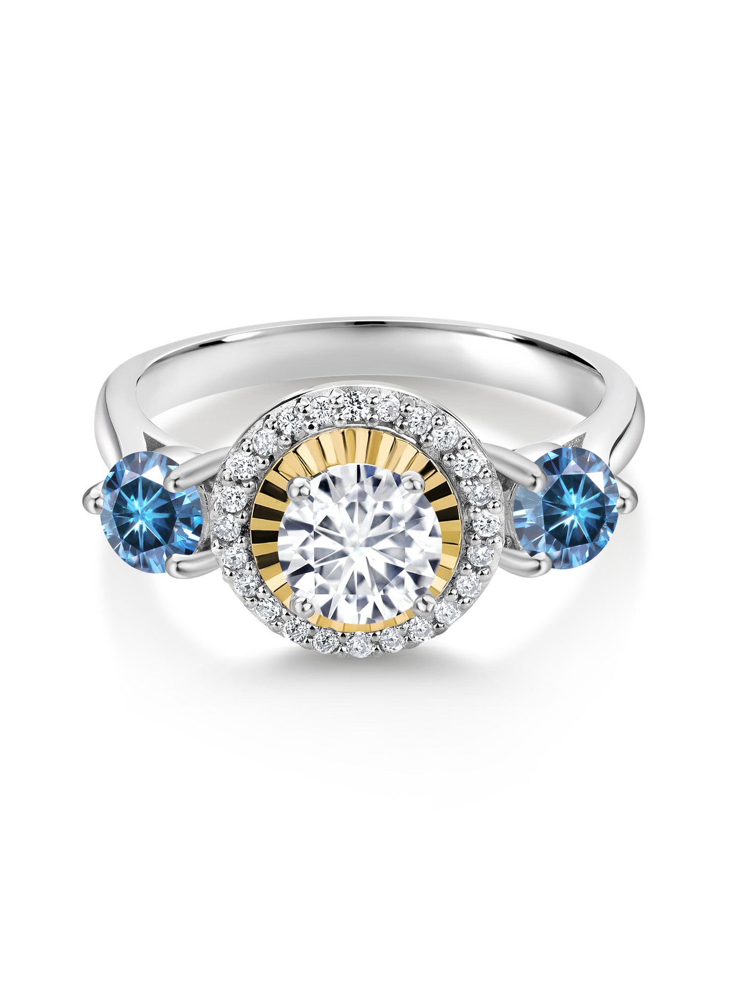 925 Silver 10K Yellow Gold Lab Grown Diamond 3 Stone Engagement Ring Q231666