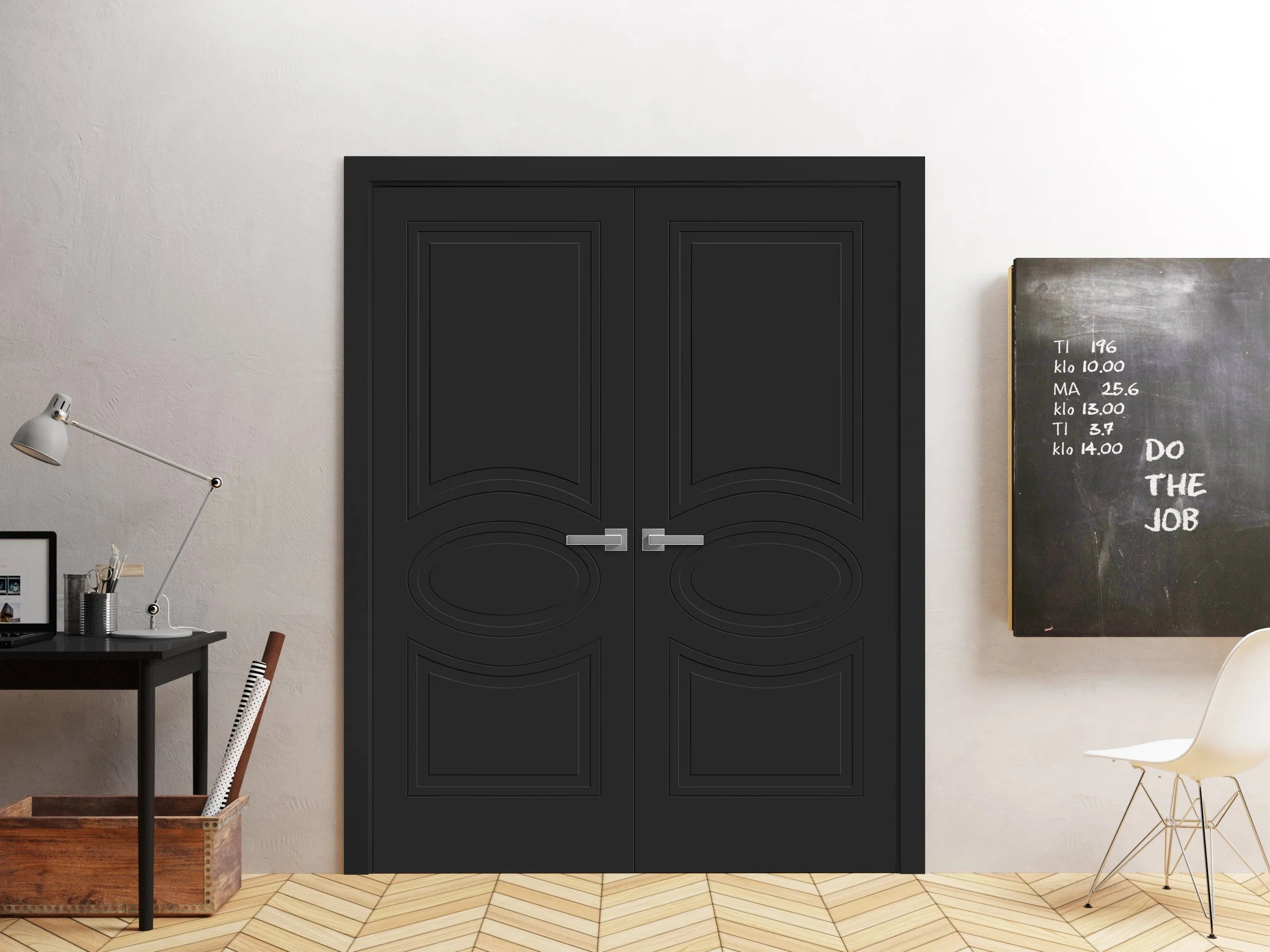 Black Painted Wood French Double Doors 36 x 84 inches N8433