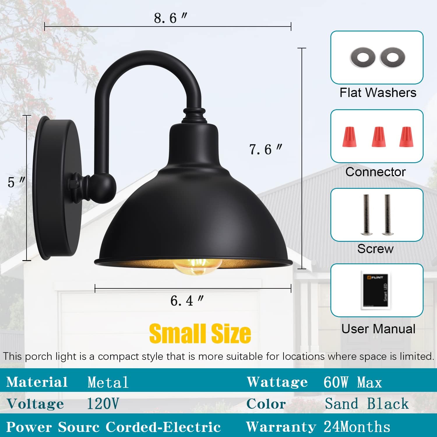 Outdoor Gooseneck Barn Light Fixture with E26 Bulbs H72110