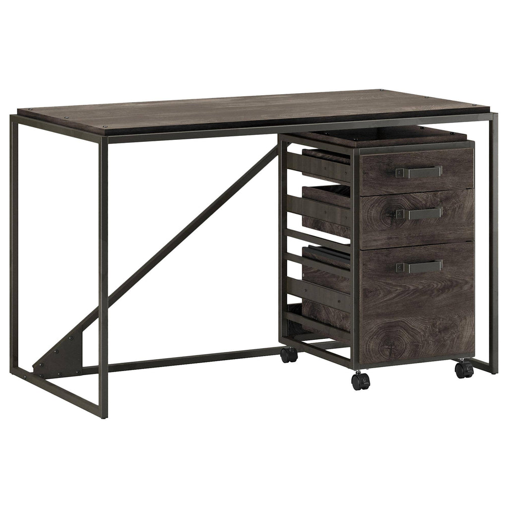 Industrial Desk with 3 Drawer Mobile File Cabinet in Dark Gray Hickory U58478
