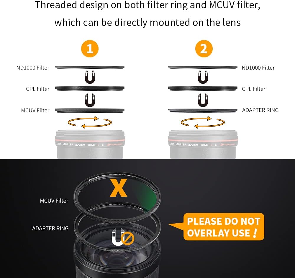 77mm Magnetic Lens Filter Kit with MCUV CPL ND1000 Magnetic Adapter Ring V2634