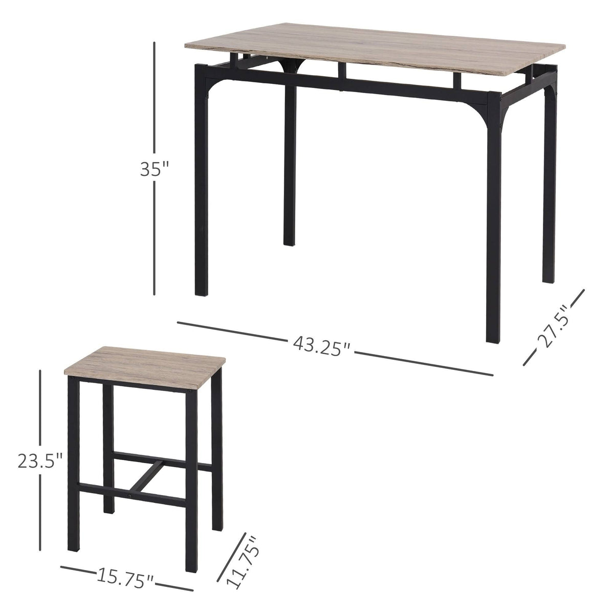 5 Piece Kitchen Table and 4 Stools Dining Set with Metal Legs N7102