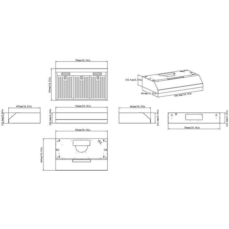 30x22 Stainless Steel Under Cabinet Ducted Range Hood 500 CFM Touch Control V862