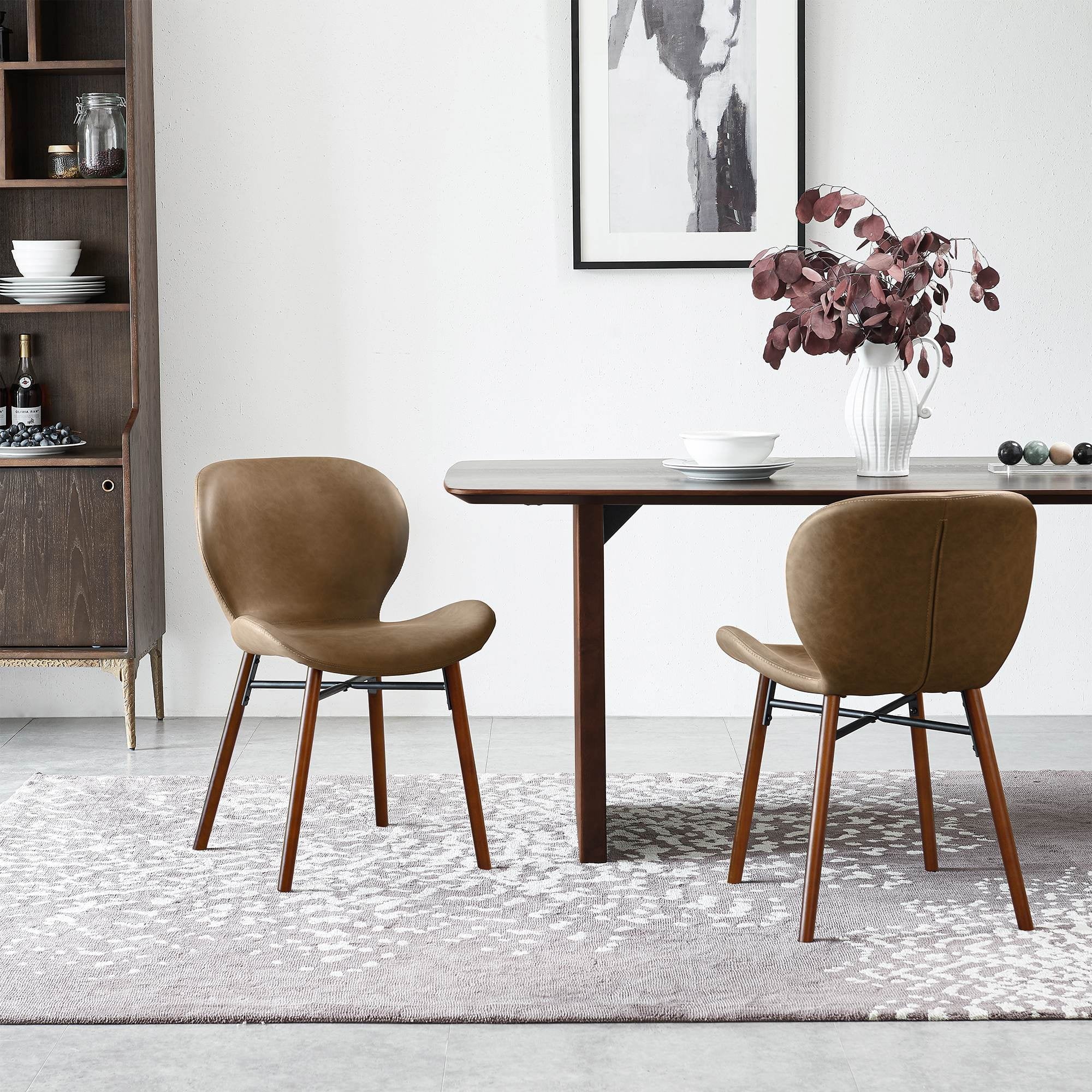 Brown Leather Dining Chairs Set of 2 P5583